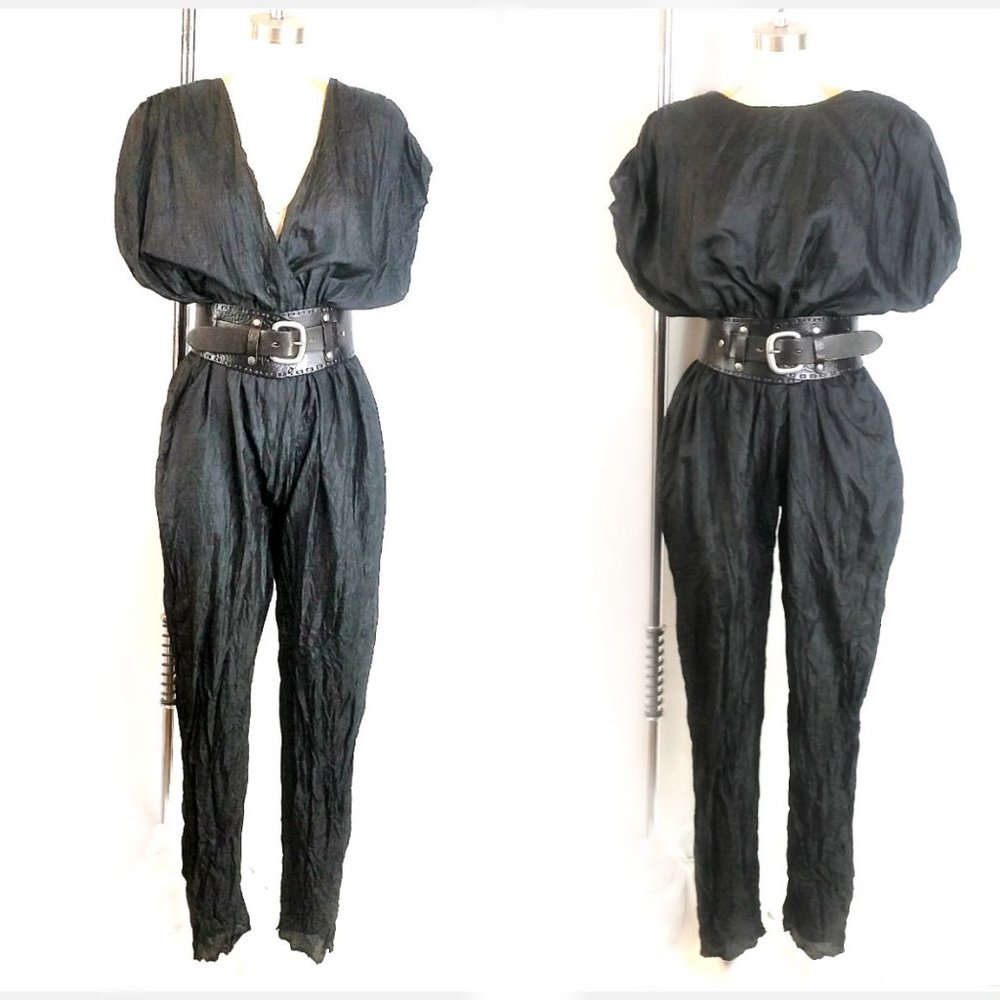VTG 100% Silk Black Reversible Jumpsuit